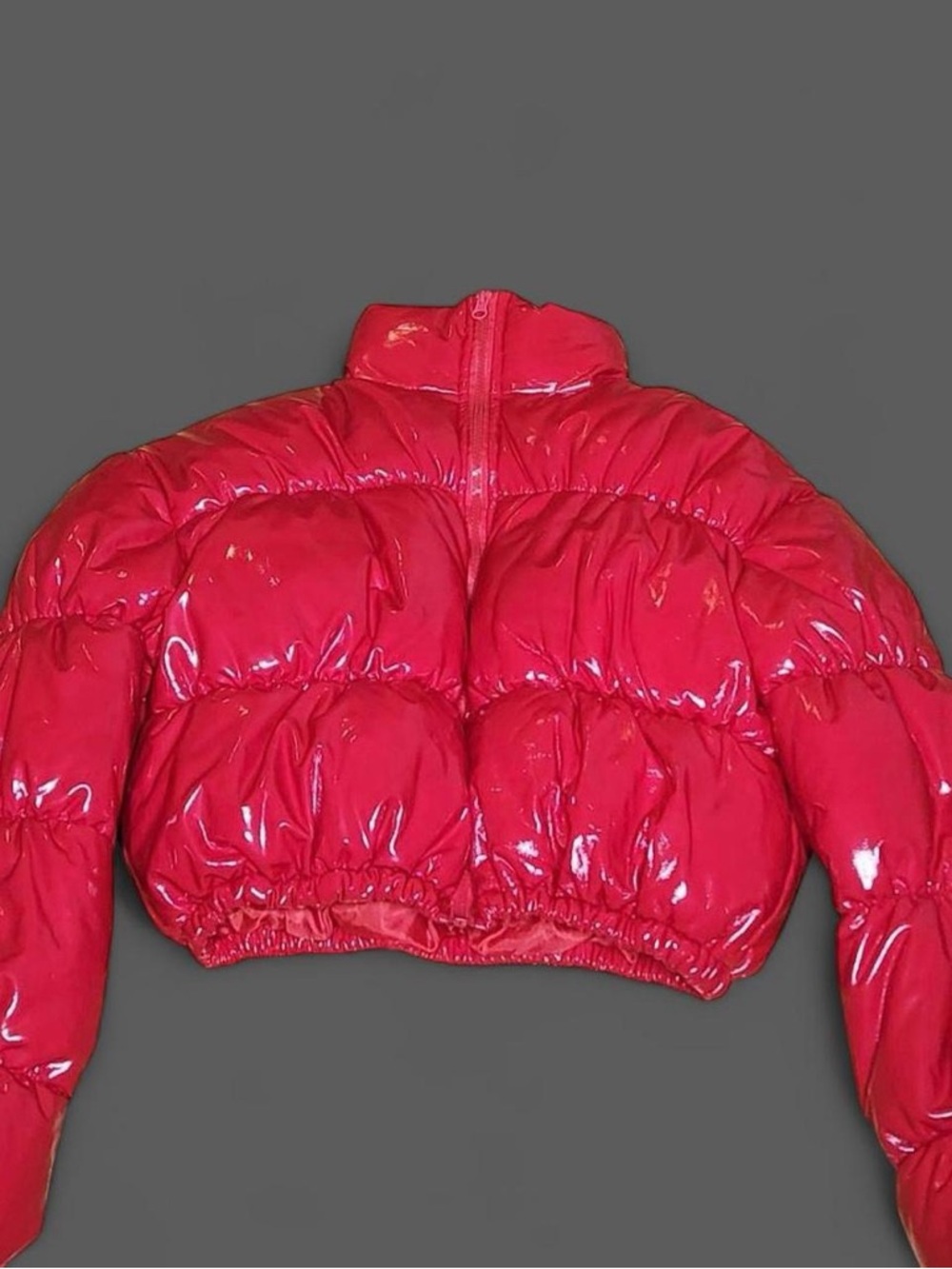 Shiny Red Cropped Puffer Jacket
